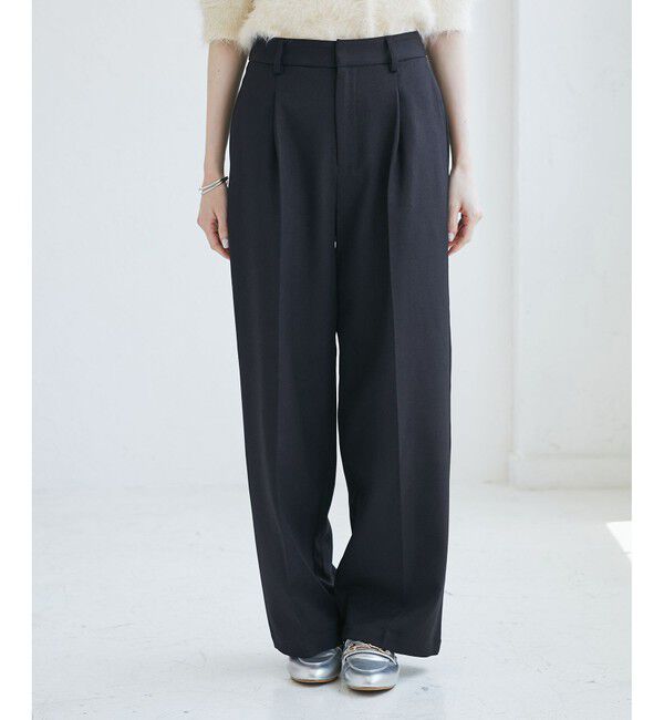 Rope&rsquo;Picnic「【WEB限定・丈長め】レディハンサムシリーズ ウールライクウエストタックセミワイドパンツ」|スラックス|