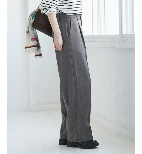 Rope&rsquo;Picnic「【WEB限定・丈長め】レディハンサムシリーズ ウールライクウエストタックセミワイドパンツ」|スラックス|