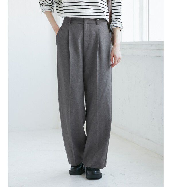 Rope&rsquo;Picnic「【WEB限定・丈長め】レディハンサムシリーズ ウールライクウエストタックセミワイドパンツ」|スラックス|グレー(07)