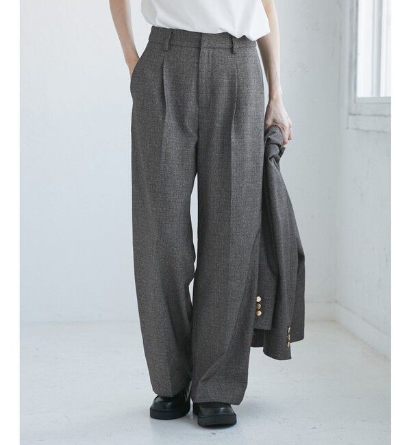 Rope&rsquo;Picnic「【WEB限定・丈長め】レディハンサムシリーズ ウールライクウエストタックセミワイドパンツ」|スラックス|ライトグレー(08)