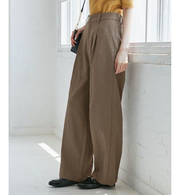 Rope&rsquo;Picnic「【WEB限定・丈長め】レディハンサムシリーズ ウールライクウエストタックセミワイドパンツ」|スラックス|ベージュ系(29)