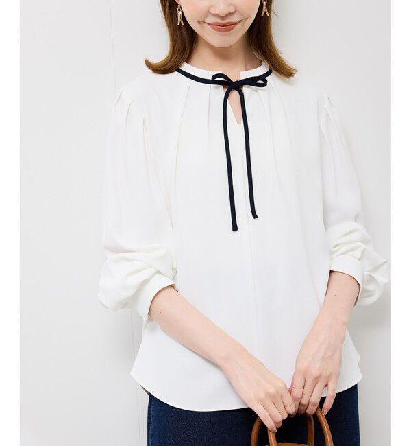 Rope&rsquo;Picnic「【前後2WAY】【WEB限定カラー】配色リボンブラウス/通勤対応」|シャツ・ブラウス|ホワイト系(11)