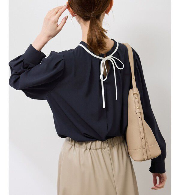 Rope&rsquo;Picnic「【前後2WAY】【WEB限定カラー】配色リボンブラウス/通勤対応」|シャツ・ブラウス|ネイビー系(41)