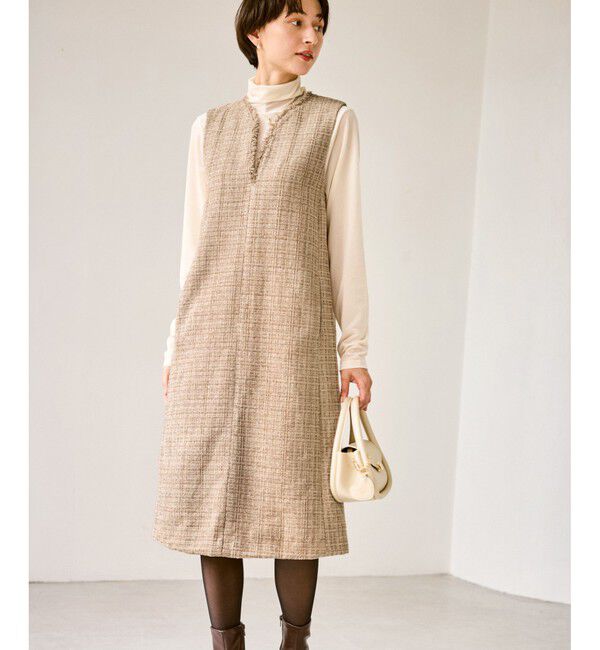 Rope&rsquo;Picnic「キーネックツイードジャンパースカート ワンピース/着丈が選べる」|ワンピース|