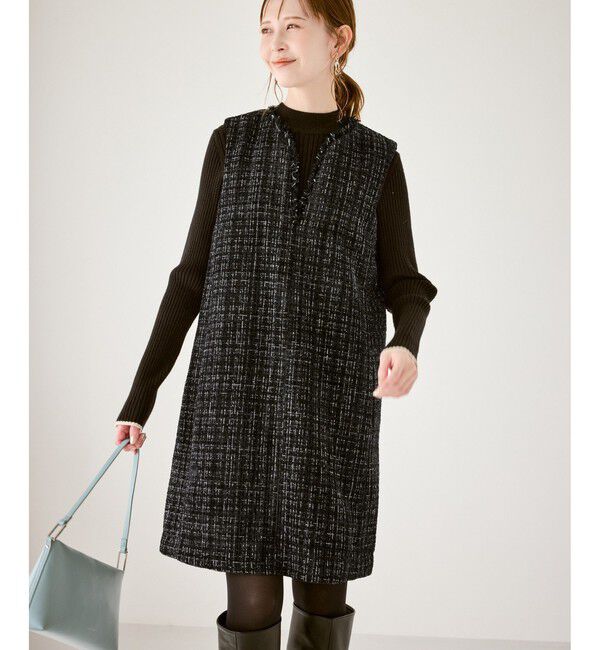 Rope&rsquo;Picnic「キーネックツイードジャンパースカート ワンピース/着丈が選べる」|ワンピース|