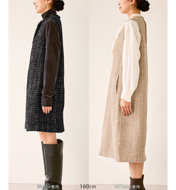 Rope&rsquo;Picnic「キーネックツイードジャンパースカート ワンピース/着丈が選べる」|ワンピース|