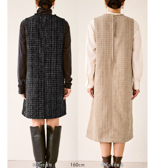 Rope&rsquo;Picnic「キーネックツイードジャンパースカート ワンピース/着丈が選べる」|ワンピース|