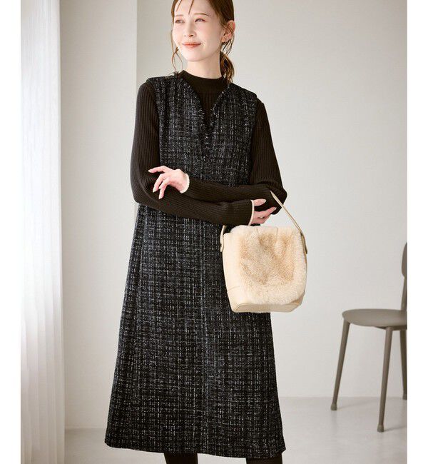 Rope&rsquo;Picnic「キーネックツイードジャンパースカート ワンピース/着丈が選べる」|ワンピース|