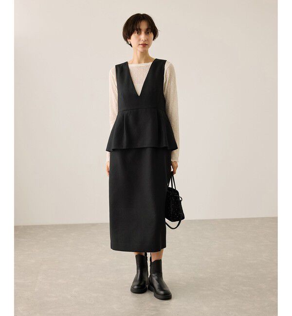 Rope&rsquo;Picnic「【新色追加】レイヤード風ペプラムジャンパースカート」|ワンピース|