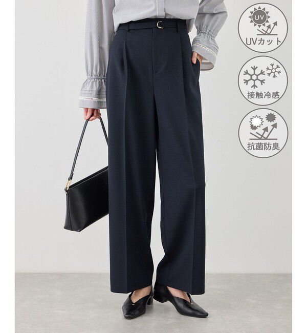 Rope&rsquo;Picnic「カナパ ベルト付きワイドパンツ/セットアップ対応・UV・抗菌防臭・接触冷感」|チノ|ネイビー(40)