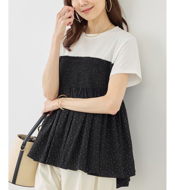 Rope&rsquo;Picnic「シャーリングドッキングハーフスリーブカットソー」|Tシャツ・カットソー|ブラック系(02)