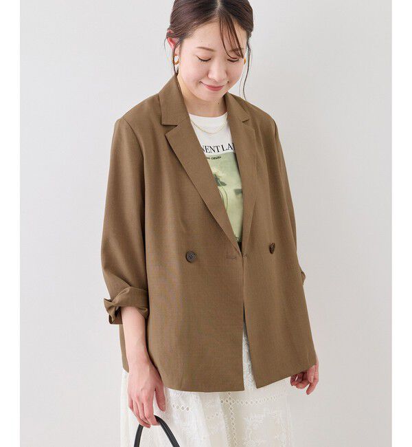 Rope&rsquo;Picnic「【cahoさんコラボ】低身長・小柄さんサイズ エアリーリネンライク ダブルジャケット」|テーラードジャケット|