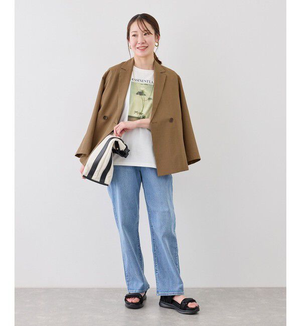 Rope&rsquo;Picnic「【cahoさんコラボ】低身長・小柄さんサイズ エアリーリネンライク ダブルジャケット」|テーラードジャケット|