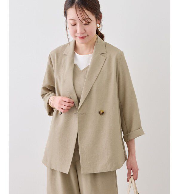 Rope&rsquo;Picnic「【cahoさんコラボ】低身長・小柄さんサイズ エアリーリネンライク ダブルジャケット」|テーラードジャケット|