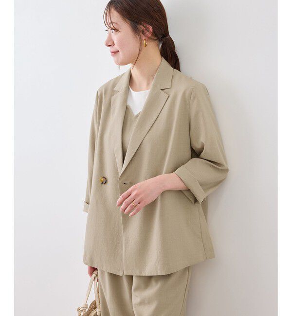 Rope&rsquo;Picnic「【cahoさんコラボ】低身長・小柄さんサイズ エアリーリネンライク ダブルジャケット」|テーラードジャケット|