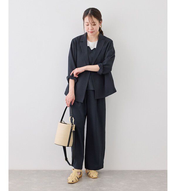 Rope&rsquo;Picnic「【cahoさんコラボ】低身長・小柄さんサイズ エアリーリネンライク ダブルジャケット」|テーラードジャケット|