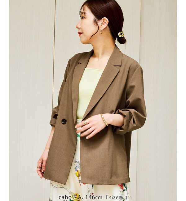 Rope&rsquo;Picnic「【cahoさんコラボ】低身長・小柄さんサイズ エアリーリネンライク ダブルジャケット」|テーラードジャケット|