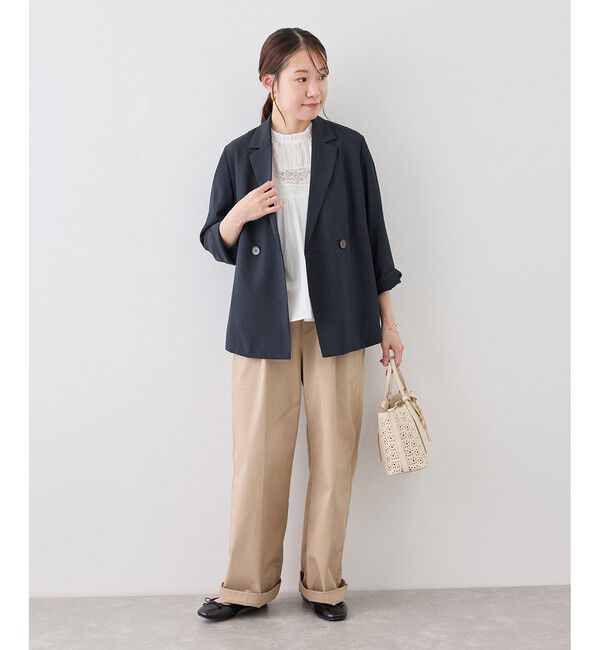 Rope&rsquo;Picnic「【cahoさんコラボ】低身長・小柄さんサイズ エアリーリネンライク ダブルジャケット」|テーラードジャケット|