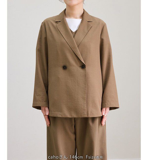 Rope&rsquo;Picnic「【cahoさんコラボ】低身長・小柄さんサイズ エアリーリネンライク ダブルジャケット」|テーラードジャケット|