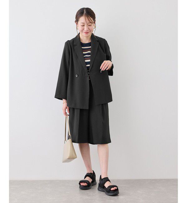 Rope&rsquo;Picnic「【cahoさんコラボ】低身長・小柄さんサイズ エアリーリネンライク ダブルジャケット」|テーラードジャケット|