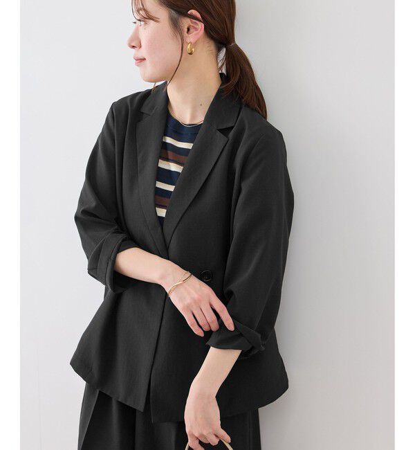 Rope&rsquo;Picnic「【cahoさんコラボ】低身長・小柄さんサイズ エアリーリネンライク ダブルジャケット」|テーラードジャケット|
