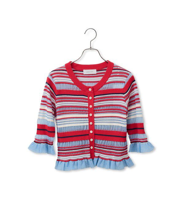 ADAM ET ROPE'「マルチボーダーカーディガン」|カーディガン|レッド系(61)