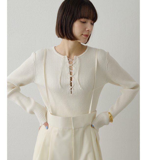  「RAW SILKレースアッププルオーバー」|ニット・セーター|アイボリー