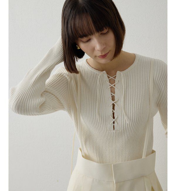  「RAW SILKレースアッププルオーバー」|ニット・セーター|