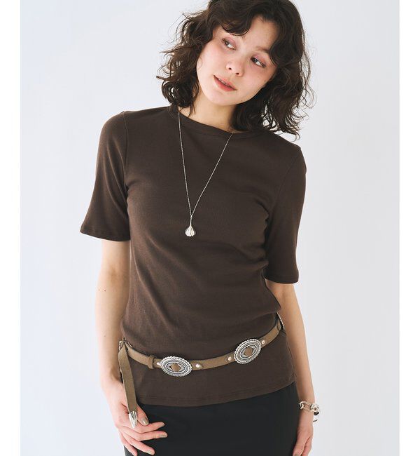 「半袖クルーネックテレコカットソー」|Tシャツ・カットソー|ブラウン