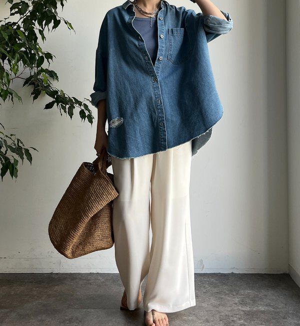  「【新色追加】ダメージデニムシャツ」|シャツ・ブラウス|