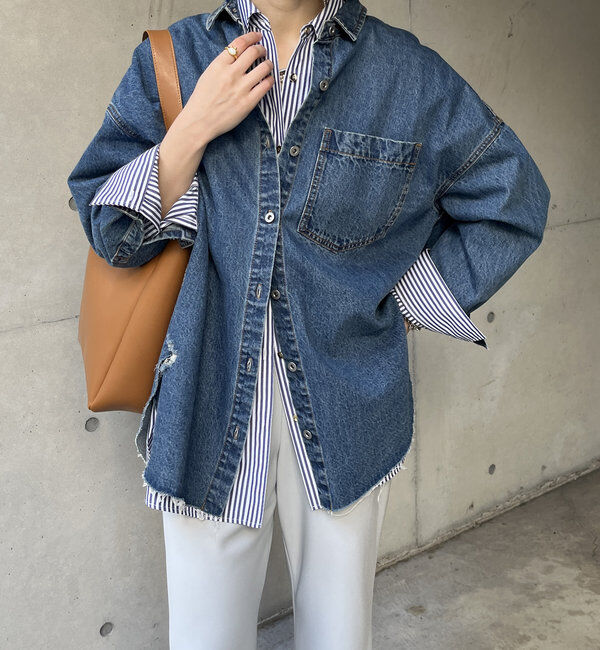  「【新色追加】ダメージデニムシャツ」|シャツ・ブラウス|