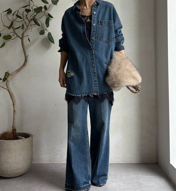  「【新色追加】ダメージデニムシャツ」|シャツ・ブラウス|