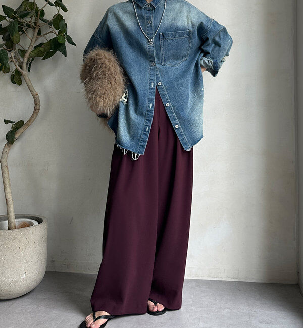  「【累計販売数3万枚突破/21色4サイズ展開！】タックワイドパンツ」|チノ|