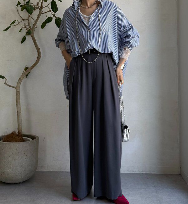  「【累計販売数3万枚突破/21色4サイズ展開！】タックワイドパンツ」|チノ|