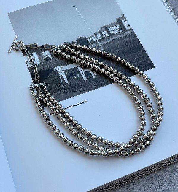  「3連ボールチェーンレイヤードネックレス」|ネックレス|シルバー