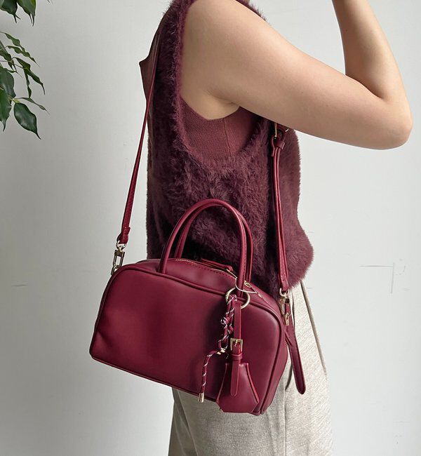  「チャーム付横長ボストン」|トートバッグ|ボルドー