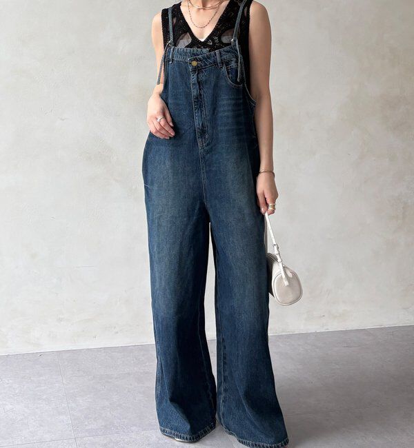  「【WEB限定】 デニムオールインワン」|ワンピース|ネイビー