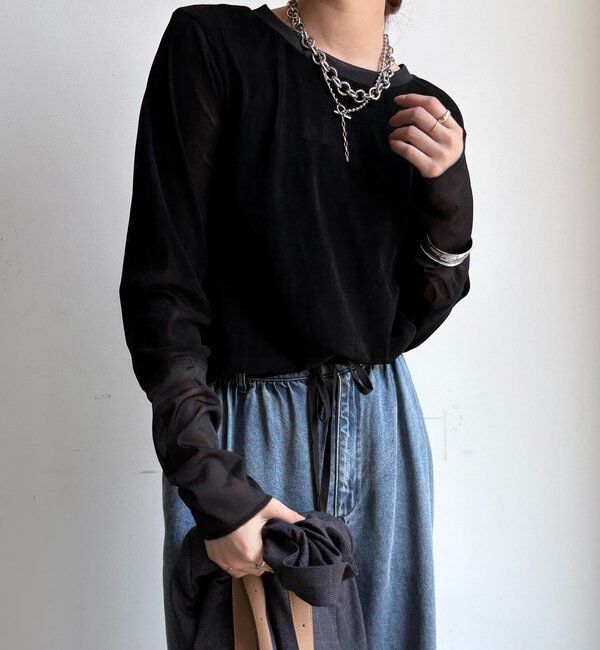  「【新色追加】チュールフロッキーシアー切替TEE」|Tシャツ・カットソー|