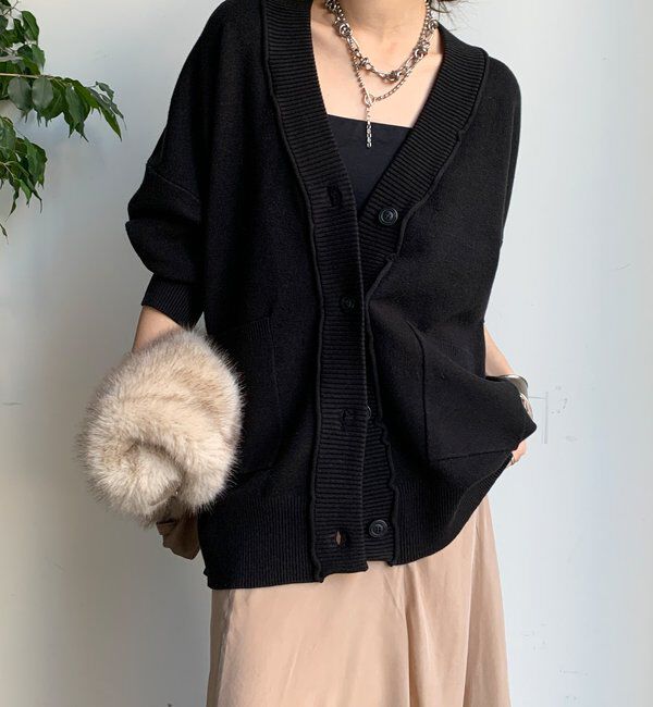  「マシーンウォッシャブルニットカーディガン」|カーディガン|ブラック