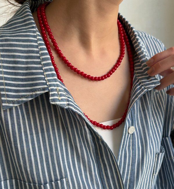  「カラーボールチェーンネックレス」|ネックレス|レッド