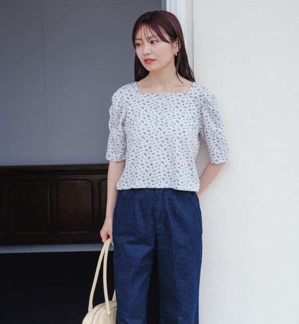  「小花柄ヘンリースクエアプルオーバー」|Tシャツ・カットソー|