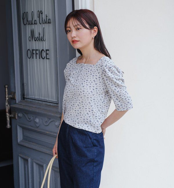  「小花柄ヘンリースクエアプルオーバー」|Tシャツ・カットソー|