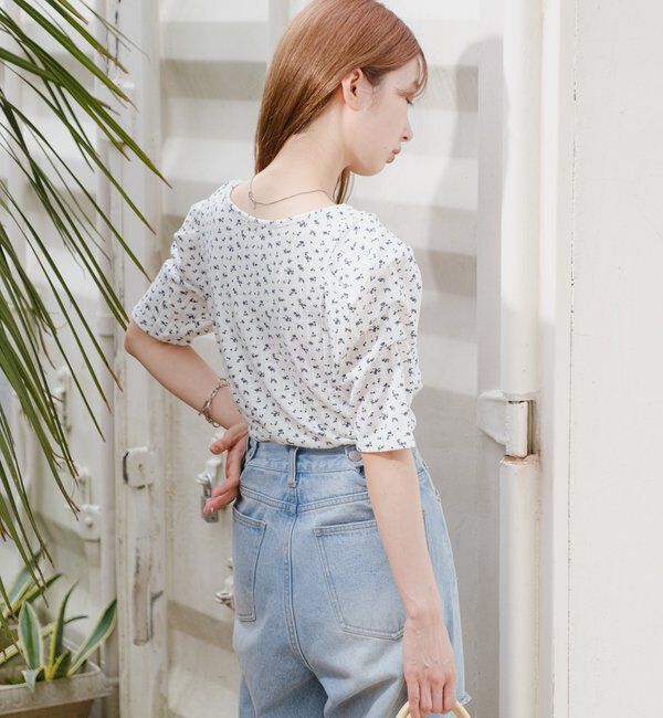  「小花柄ヘンリースクエアプルオーバー」|Tシャツ・カットソー|