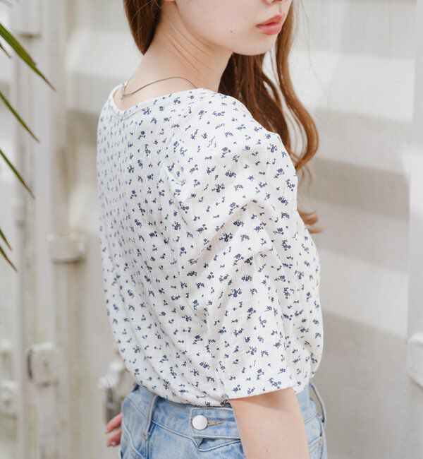  「小花柄ヘンリースクエアプルオーバー」|Tシャツ・カットソー|