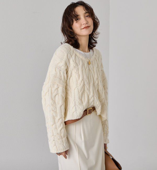  「【大人のこなれ感を演出】フリンジネックケーブルニット」|ニット・セーター|