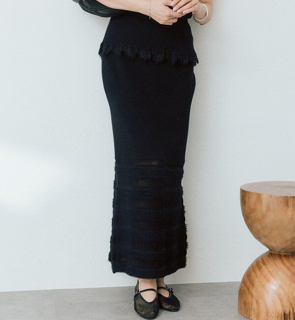  「予約【セットアップ対応可】フリンジボーダーニットスカート」|スカート|