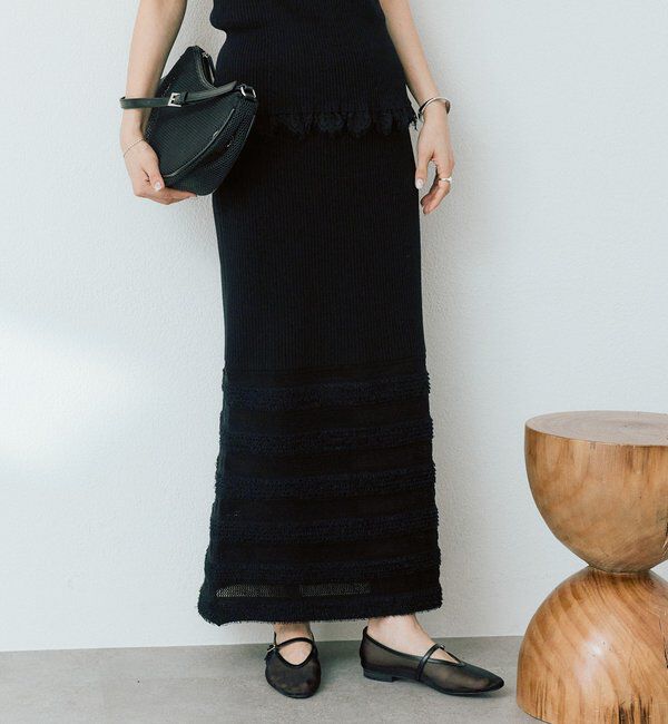  「予約【セットアップ対応可】フリンジボーダーニットスカート」|スカート|