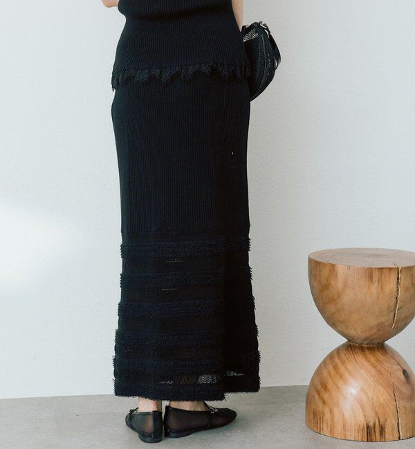  「予約【セットアップ対応可】フリンジボーダーニットスカート」|スカート|