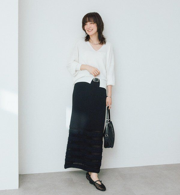  「予約【セットアップ対応可】フリンジボーダーニットスカート」|スカート|