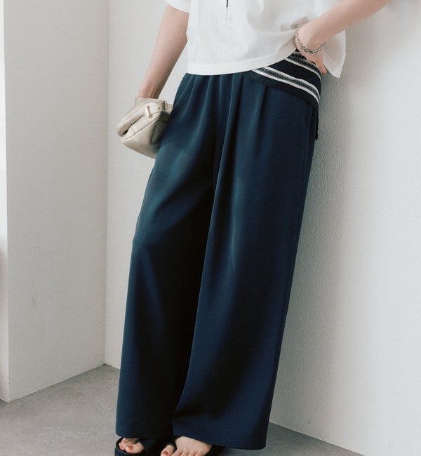  「予約【A・MONN(アモン)】suttoワイドパンツ」|チノ|ネイビー
